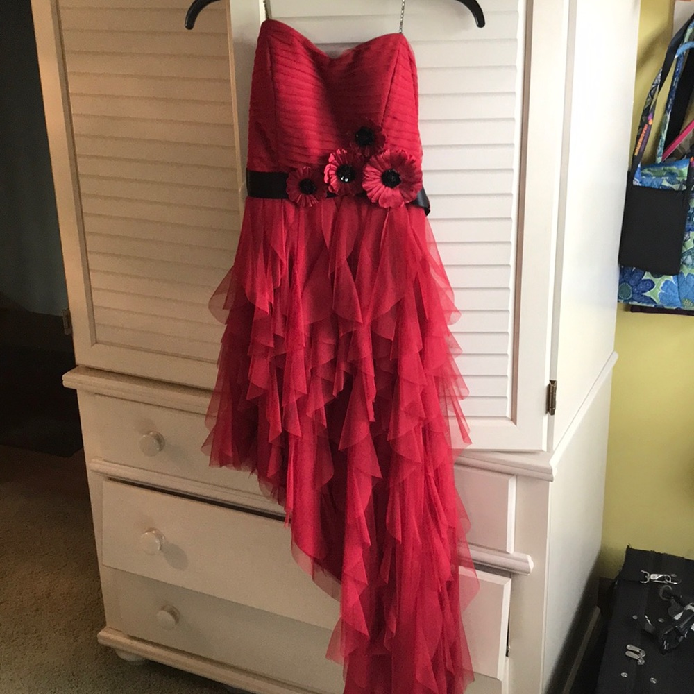 Red asymmetrical prom dress